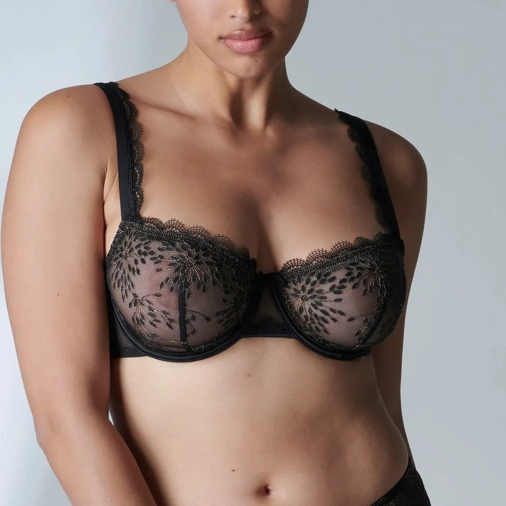 🆕SIMONE PERELE Singuliere Demi Sheer Underwire Non-Padded Bra Black 32B #1A2330